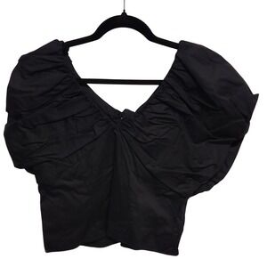 NWT Marc New York Andrew Marc Black Puff Sleeve Square Neck Bow Crop Top M